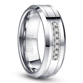NUNCAD 8mm Tungsten Carbide Rings for Men Cubic Zirconia Eternity Wedding Band Women High Polish Comfort Fit Size 9