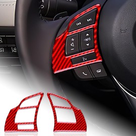 JUPIZEUS Carbon Fiber, Car Steering Wheel Button Frame Accent Cover Sticker for Mazda 6 2016-2017.5 with Automatic Transmission, Auto Interior Trim, 2PCS, Red