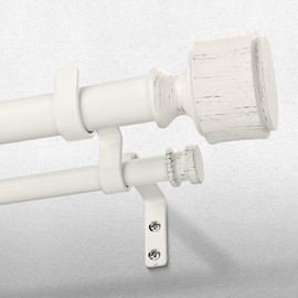 Wolistsa White Double Curtain Rods for Windows 72 to 144 Inch, Adjustable Decorative 1" Long Boho Heavy Duty Dual Curtain Rod, Farmhouse Double Drapery Pole with Antique White Annual Ring Finial