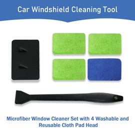 Kutyun Car Windshield Cleaner, Microfiber Car Window Cleaning Tool, Auto Window Cleaner, Car Windshield Cleaning Tool, Universal Car Glass Cleaner Kit with 4 Pcs Reusable Cloth Pads Suitable for Cars