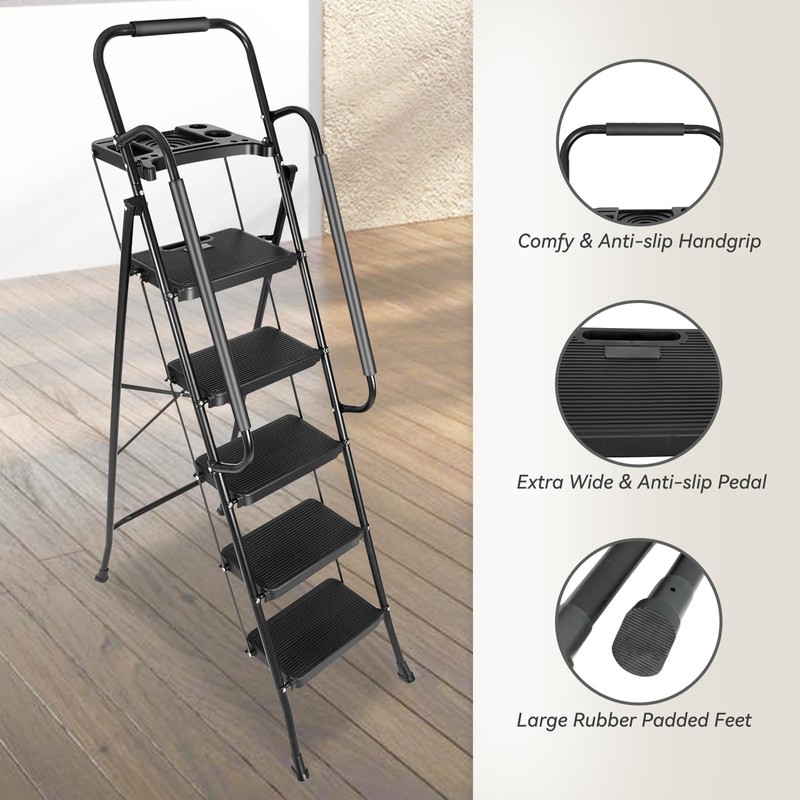 5 Step Ladder with Handrails & Tool Tray Platform, 330
