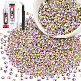 3000PCS SS20/5mm Crystal Rhinestones (Crystal AB) with 2Pcs 10ml B7000 Jewelry Glue, Bedazzling Flatback Glass Rhinestones for Crafting, Gems Diomand Charms for Tumbler Shoes Clothing Mugs Nail Art