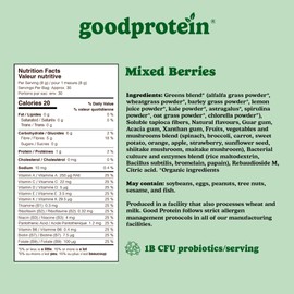 Good Protein Good Protein Greens Superfood Powder Juice - 100% Natural Digestive Enzyme Greens Powder | Vegan Non-GMO Gluten Free Vitamins Green Powder - Organic Alfalfa Wheat Barley Grass Spirulina Powder | 225g Mixed Berries