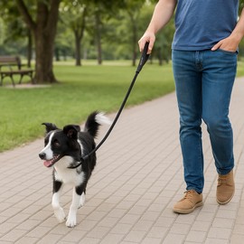 PETS&MORE | Correa de Nylon Negra para Perros Medianos | Súper Resistente y Antideslizante | Aro Ergonómico para la Muñeca | Broche de Presión Seguro | Ideal para Paseos y Entrenamientos Diarios