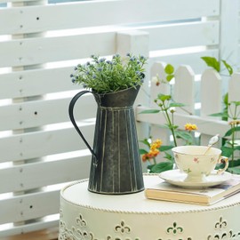 Synovana Rustic Vase, Metal Milk Jug Vase, Farmhouse Galvanized Flower Vase for Home, Kitchen, Bathroom