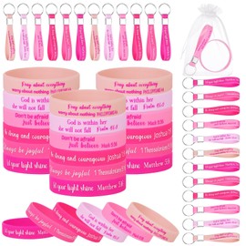 48 Pcs Bible Verse Silicone Bracelets Religious Keychains Set Motivational Employee Staff Coworkers Appreciation Wristband Inspirational Christian Gifts Church Favor for Women Men School Student Gifts