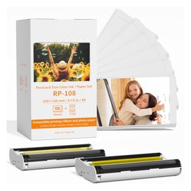 RP-108 Compatible Canon Selphy CP1500 Ink and Paper with 2 Color Ink Cartridges and 108 Sheets 4x6 Photo Paper Glossy for Canon Selphy CP1300, CP1200, CP1000, CP910, CP900 Compact Photo Printers