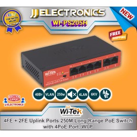 Wi-Tek Switch WI-PS205H V2 4 FE PoE Ports x 10/100Mbps, 2F x 10 X 100 RJ45 Ports