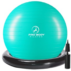 ProBody Pilates Yoga Ball Chair, Exercise Ball Chair with Base or Stand for Home Office Desk Sitting or Workout, Balance & Stability Ball Seat, Large Gym Ball for Back (Aqua, 75 cm)