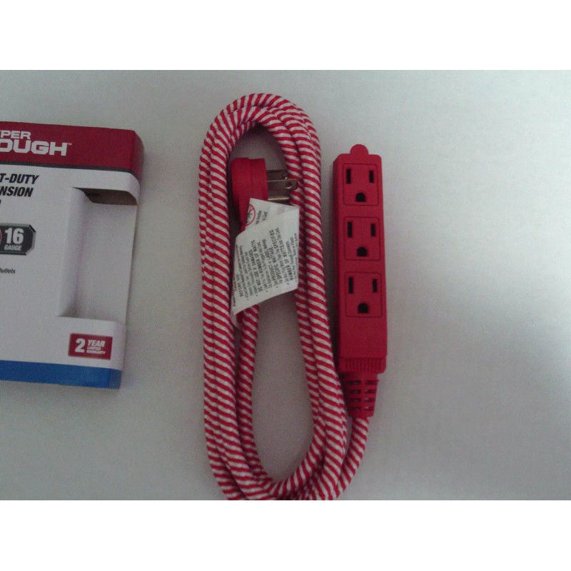 HYPER TOUGH Red/White 3-Outlet 9-ft Light-Duty Extension Cord with Flat