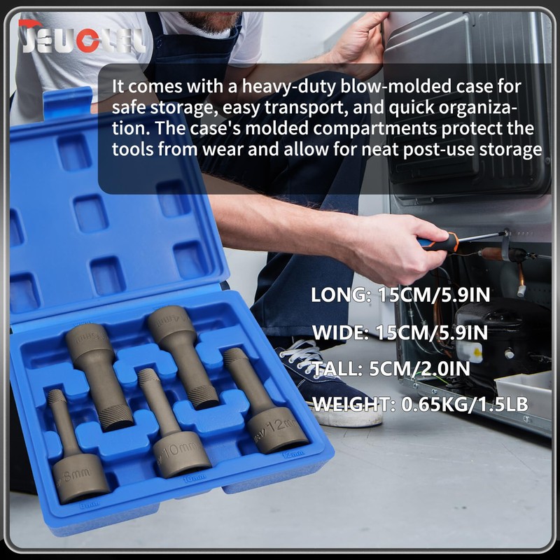 JEUCLEL 5PCS 1/2” Drive Impact Wedge Proof Extractor Set, Easy