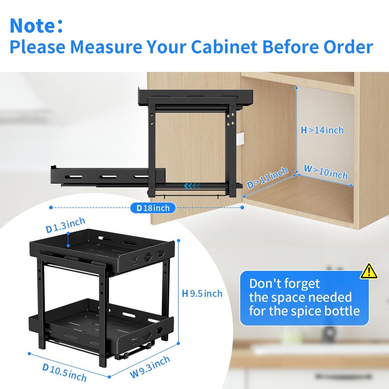 BOIVSHI Pull Out Spice Racks for Inside Cabinets, 2-Tier Cabinet