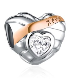 JORLLA 925 Sterling Silver April Birthstone Chams with White Cubic Zirconia Gifts for Women Jewelry
