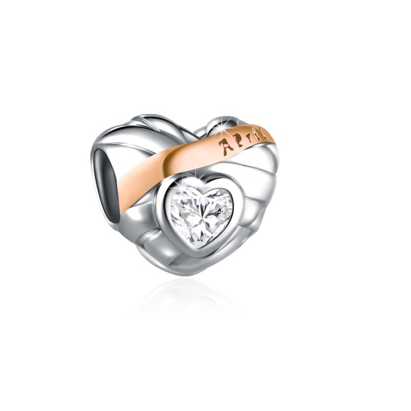JORLLA 925 Sterling Silver April Birthstone Chams with White Cubic