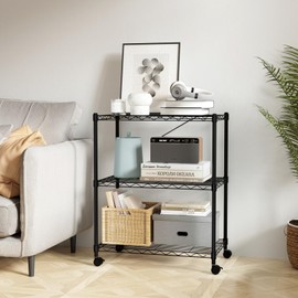 YSSOA 3-Tier Heavy Duty Storage Shelves 750Lb Capacity, 24.02" D x 13.78" W x 31.98" H Shelving Unit for Pantry, Garage, Laundry and Kitchen, Black, 2 Pack