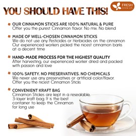 FreshDrinkUS, Premium 30+ Cinnamon Dried Sticks, Whole Sticks, 100% Natural & Pure Cinnamon Inner Bark, Raw Cinnamon Spice Flavor & Strong Aroma, Cinnamon Spice Herbal Tea, Perfect for Warm Beverages
