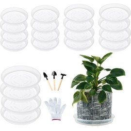 KvyusFlourish 20 Pack 5/6/8/10/12Inch Clear Plant Saucers Plastic Drip Tray for Plant Pots Plant Trays for Pots Flower Pot Saucers for Indoors Outdoors with Glove, White