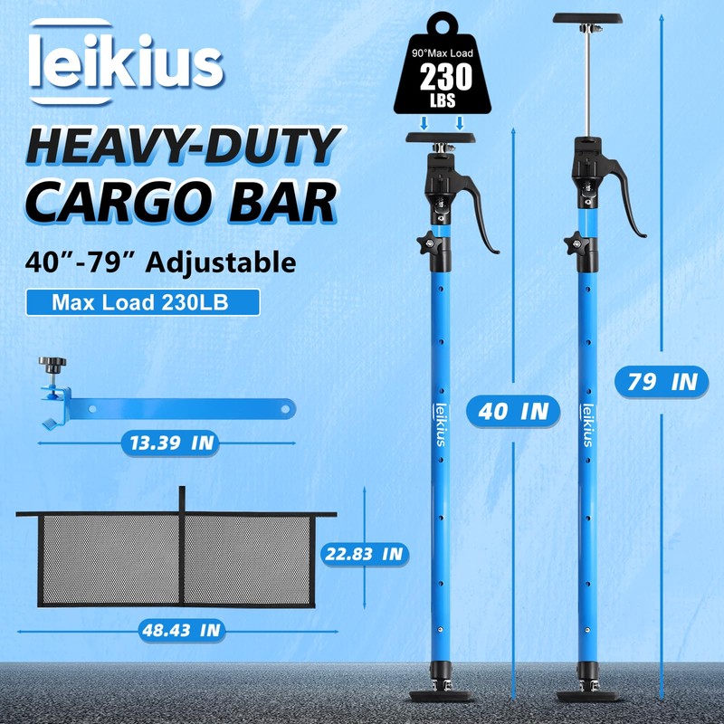 Leikius 2PK 79 inch Heavy Duty Adjustable Cargo Bars,200LB Capacity，Non-Slip