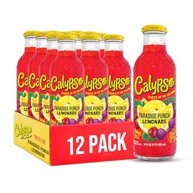 Calypso Lemonade, Paradise Punch Lemonade, Made with Real Fruit, 16 Fl Oz Glass Bottles (Pack of 12)