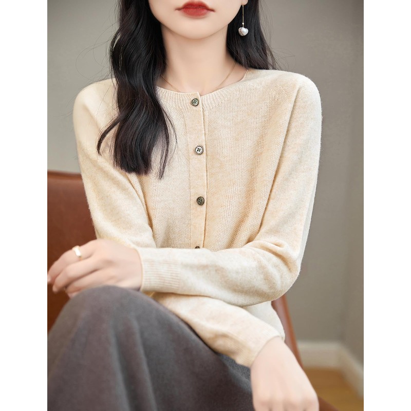 Chanyarn Women's Crew Neck 100% Merino Wool Cardigans 2024 Spring