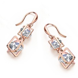 SBLING 18K Rose Gold Plated Cubic Zirconia Drop Earrings - Gifts for Women