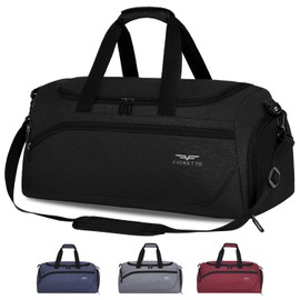 FIORETTO 35L Mens Sports Gym Bag with Wet Pocket & Shoe Compartment,Travel Duffle Bag Overnight Bag with Padded Shoulder Strap, Water-Resistant Sports Holdall for Swimming, Basketball Black