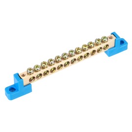 sourcing map 2 Pcs 12 Positions Bridge Design Terminal Bus Bar Terminal Block Brass Wire Screw for Electrical Distribution Blue 140x12x22mm