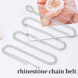 Sinalty Silver Rhinestone Waist Belts Heart Chain Belt Crystal Waist Chains for Women (Silver-01)