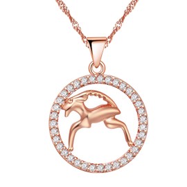 Uloveido Fashion Bithday Necklace Women Girls Rosegold Color Zodiac Capricornus Sign Cubic Zirconia Pendant Necklaces N1047