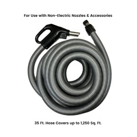 Wessel-Werk Central Vacuum Hose, 35 ft., Low-Voltage Crushproof with On/Off Suction Control Switch on Swiveling Hose Handle, Dark Gray