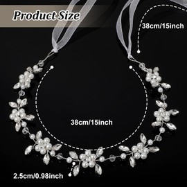 Pearls Rhinestone Flowers Headband with Streamers Flower Girl Hair Accessories Crystal Beads Wedding Headbands for Girls Women Wedding Birthday Party Photography (Silver)