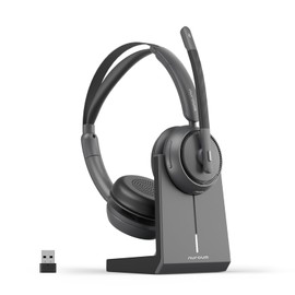 NUROUM HP31D(2nd Gen) Wireless Headset with Mic for Work, Bluetooth Headset with Noise Cancelling Microphone, Charging Stand/Mute Button, Dongle/USB for PC/Computer/Laptop for Zoom/Teams, Office