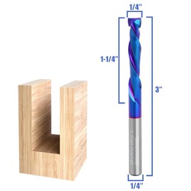 Mesee Up Down Compression Cut Spiral Flush Trim Router Bit 1/4" Shank 2-Flute CNC End Mill Bit Solid Carbide Spiral Bit Up & Down Cut End Mill Cutter Tool, 1-1/4" Cutting Length, 1/4" Cutting Dia.
