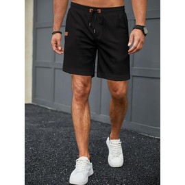 Elegancity Men's Waffle Shorts Sports Shorts Elastic Waist Baggy Beach Shorts with 4 Pockets S-3XL, 1 black