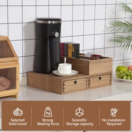 KIRIGEN Wooden Coffee Station Organizer with Drawers, K Cup Holder, Brown