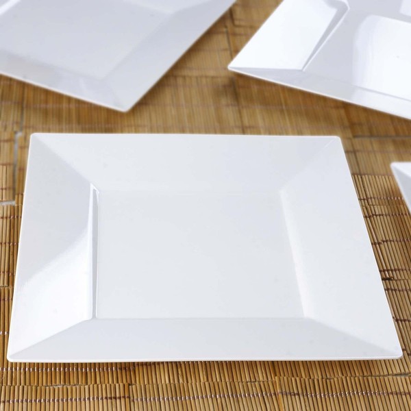 TABLECLOTHSFACTORY 50 Pcs - White 10.75" Square Disposable Plastic Plate