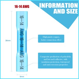Frienda 1000 Pcs Heat Shrink Butt Wire Connectors Blue Awg 16-14 Insulated Waterproof Electrical Wire Connectors Automotive Marine Grade Crimp Terminals Butt Splices for Boats, Industrial, Home