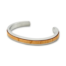 NaturSchatulle Bangle Silver Rose Gold with Wood Stainless Steel Wooden Jewellery Bracelet Women's Bracelet Gift Accessories, Stainless Steel Wood