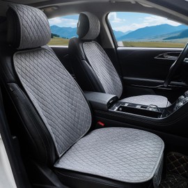 DECKALY Car Seat Covers, 2 Pack Linen Front Seat Covers for Car, Non-Slip Soft Breathable Front Car Seat Protector Universal Fit Most Automotive, Van, SUV, Trucks (2Pack Light Grey)