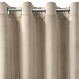 Eurofirany Melanie Velvet Curtain with Eyelets 1 Piece Soft Elegant Curtain 200 g/m² Elegant Smooth Plain Fluffy Modern Classic Living Room Bedroom 140 x 250 cm Beige