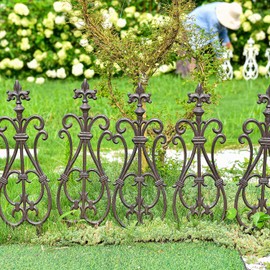 Sungmor Decorative Cast Iron Flower Bed Fence, 28" Tall Vintage Garden Edging Border, 4 Pack Heavy Duty Landscape Picket Fence Panels, Outdoor Plant Support Garden Stake, Victorian Yard Lawn Decor