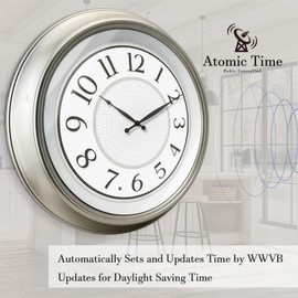 FOUNTAIN DESIGNS 18" Large Galaxy Luminous Atomic Clock with Night Light, Lighted Wall Clocks for Bedroom or Livng Room Decor,Morning Silver Finish,House Warming Gifts New Home