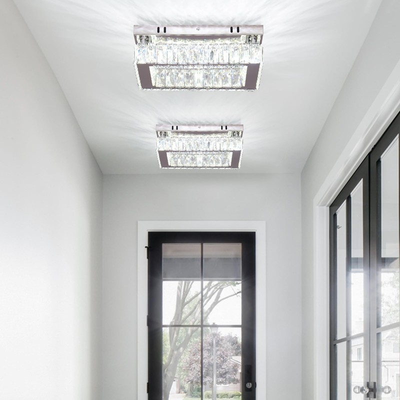 Finktonglan 11.8"×9.1" Rectangular Crystal LED Flush Mount Ceiling Light, Cool