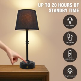 MF MIFITA Cordless Lamp for Desk, 3-Level Dimming Rechargeable Lamp with 6000mAh Battery Suitable for Indoor Use (Black)