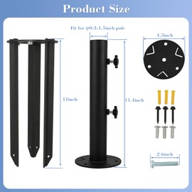 YZZHAJ Patio Umbrella Stand Base,Heavy Duty Outdoor Umbrella Holder,Metal Grass Umbrella Ground Stake, Steel Outdoor Umbrella Base for Decks,Patios,Lawn,Docks