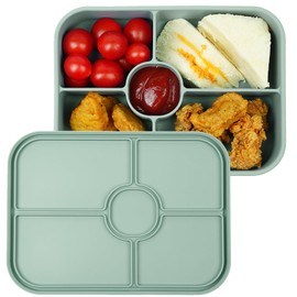 LCHLZZ Leakproof Silicone Bento Box, 5 Compartments Bento Lunch Box, 44.3oz Meal Prep Containers Reusable, BPA-Free, Dishwasher & Microwave Safe, Divided Food Storage Lunch Container for Work Travel