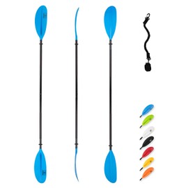 OCEANBROAD Kayak Paddle 90.5in/230cm Alloy Shaft Kayaking Boating Canoeing Oar with Paddle Leash 2 Paddles, Blue