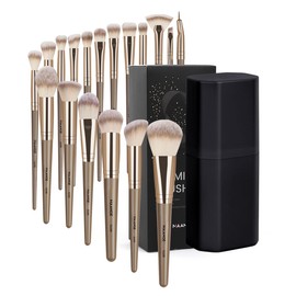 MAANGE 18Pcs Brochas de Maquillaje con Estuche Kit Alta Calidad Sintético Multifuncional Set de Brochas para Ojos en Polvo para Base de Maquillaje... 