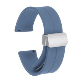 QUARKZMAN Magnetisches Silikon Uhrenarmband 22mm Schnellverschluss Weiches Gummi Wasserdichtes Ersatzarmband mit silberner Metall-Faltschließe für Männer und Frauen, Rock Blau