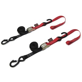 PowerTye 23621-S Black/Red 1" X 6ft Cam Buckle Soft-Tye S Hook/Secure Latch Tie-Downs with Integrated Soft Hooks